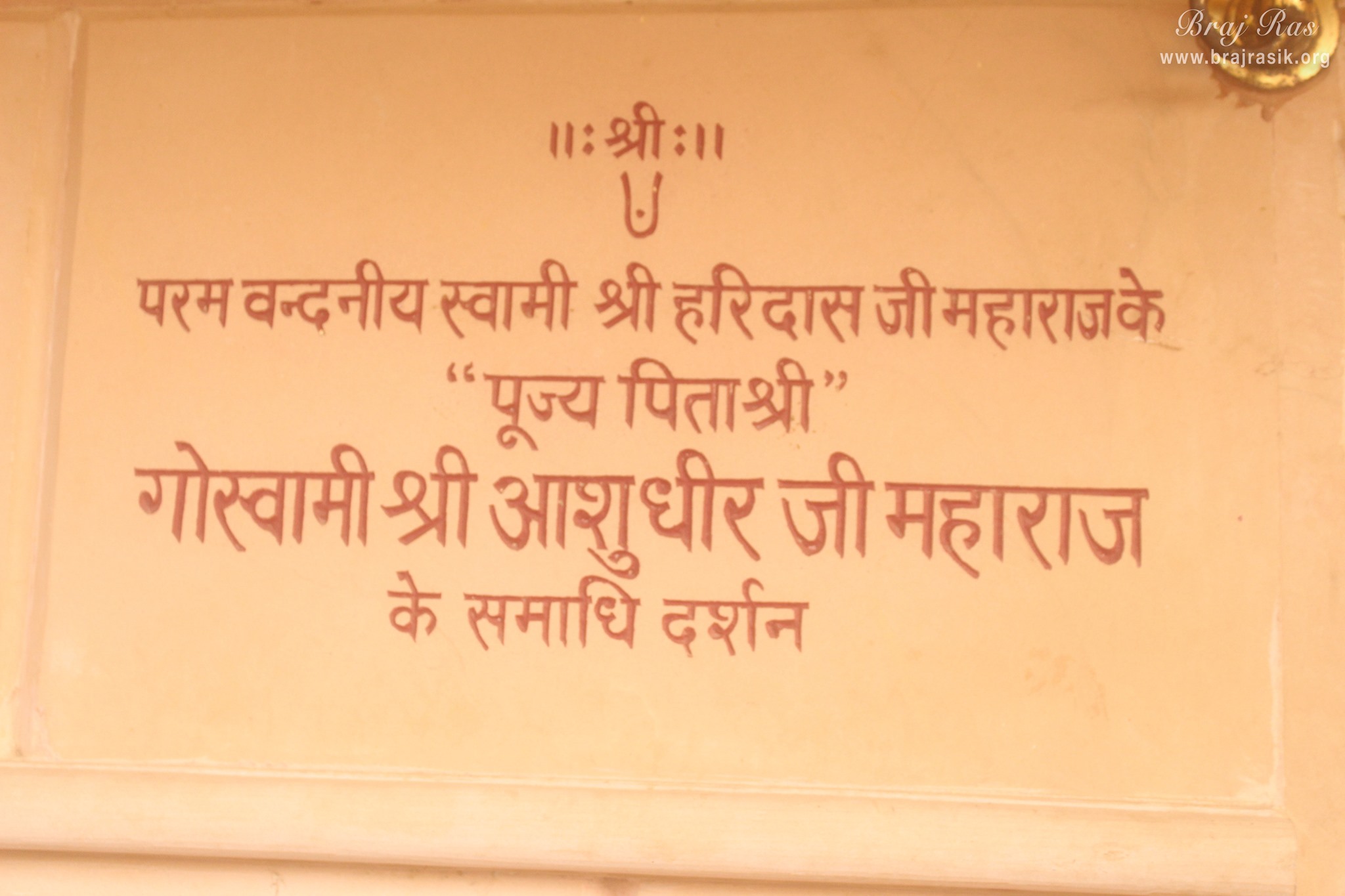 Darshan of Samadhi of Shri Ashudhir Ji, the father of Shri Swami Haridas at Nidhivan, Vrindavan.