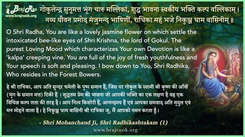 गोकुलेन्द्र सुनूमत्त भृंग चारु मल्लिकां - श्री मोहनचंद जी, श्री राधिकाष्टकम (1)