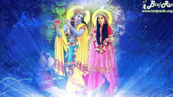 Radha Krishn appearing in Moonlight during Raas Leela. [Braj Ras desktop retouched wallpaper of Shri Radha Krishna]