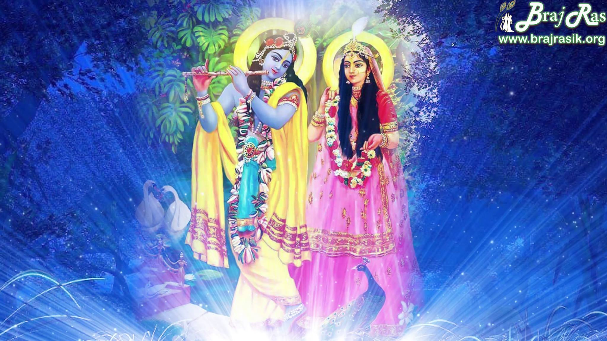 Radha Krishn appearing in Moonlight during Raas Leela. [Braj Ras desktop retouched wallpaper of Shri Radha Krishna]