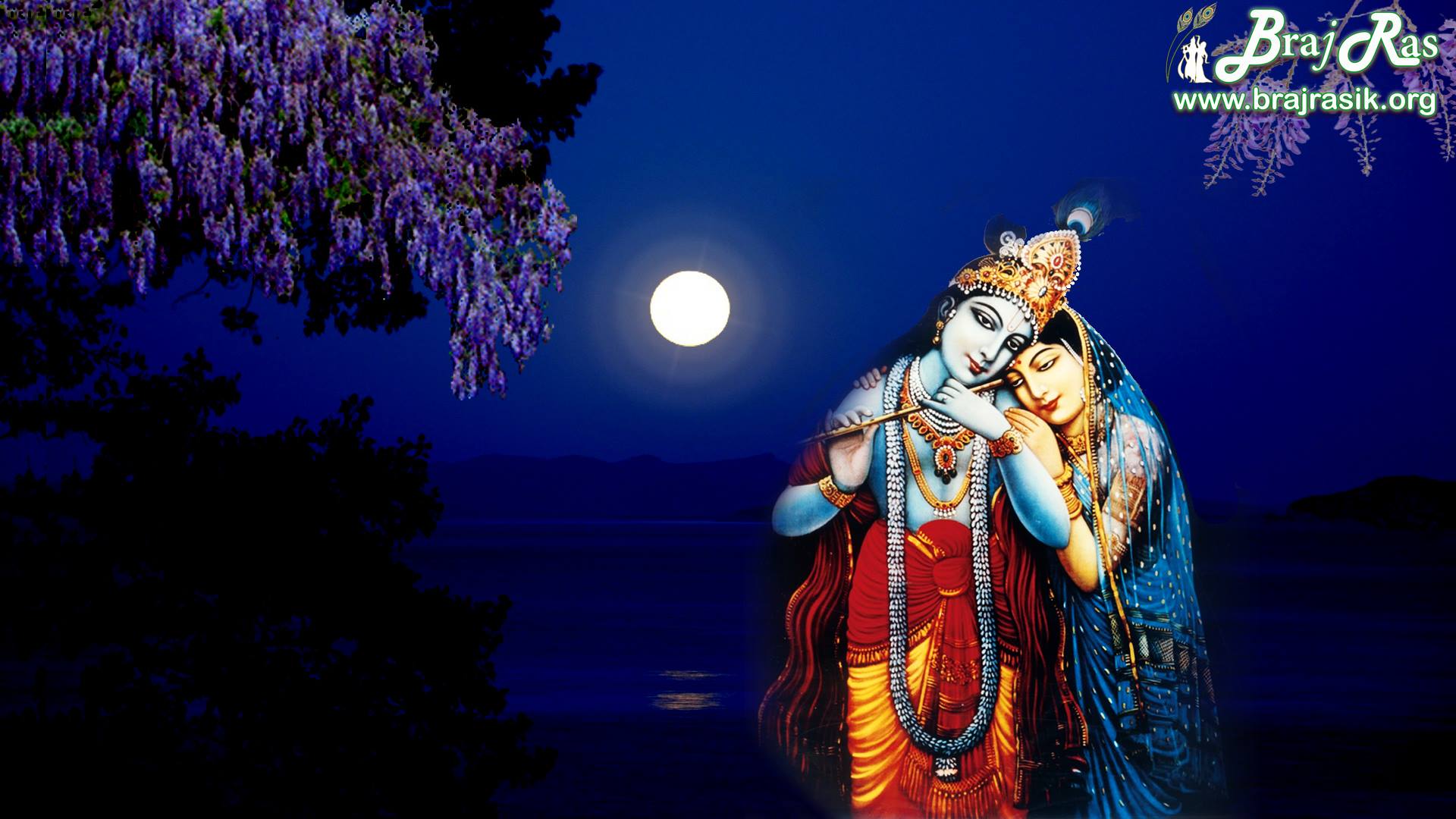 Radha Krishna appearing in the night during Raas Leela. [Braj Ras desktop retouched wallpaper of Shri Radha Krishna]