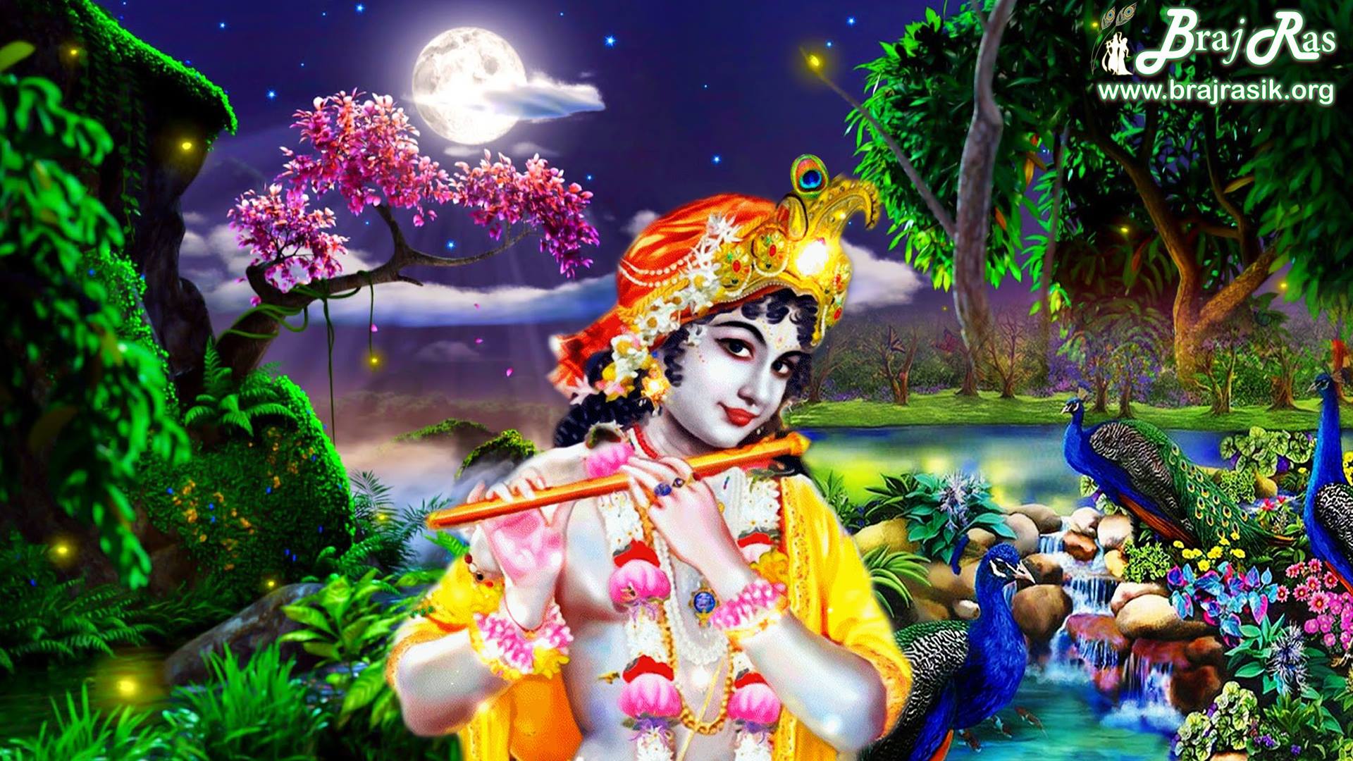 Once Shri Krishna was once enjoying pastimes with Radharani and Gopis when it is said that Kamadeva (Cupid), who is also known as Madana, arrived there with the intention of firing his arrow of attraction at Krishna. But upon seeing Krishna, he became so attracted by His transcendental beauty, that he became completely bewildered and fell unconscious on the ground. View complete story of Madan Ter here:

]http://brajrasik.org/articles/592da65b8c96df553692f9c9/madan-ter-vrindavan-divine-pastimes
[Braj Ras desktop retouched wallpaper of Shri Radha Krishna