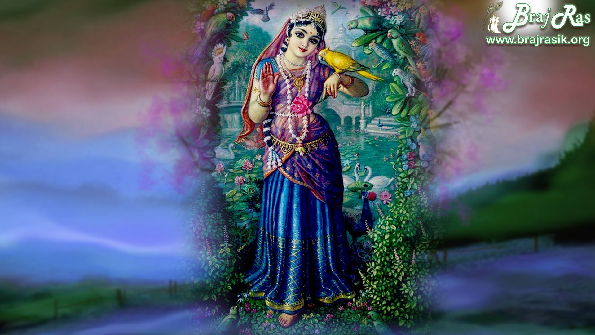 Checkout Beautiful Wallpaper of Shri Radharani standing in Bowers of  Vrindavan Nikunj. [Braj Ras desktop retouched, image size:1920x1080