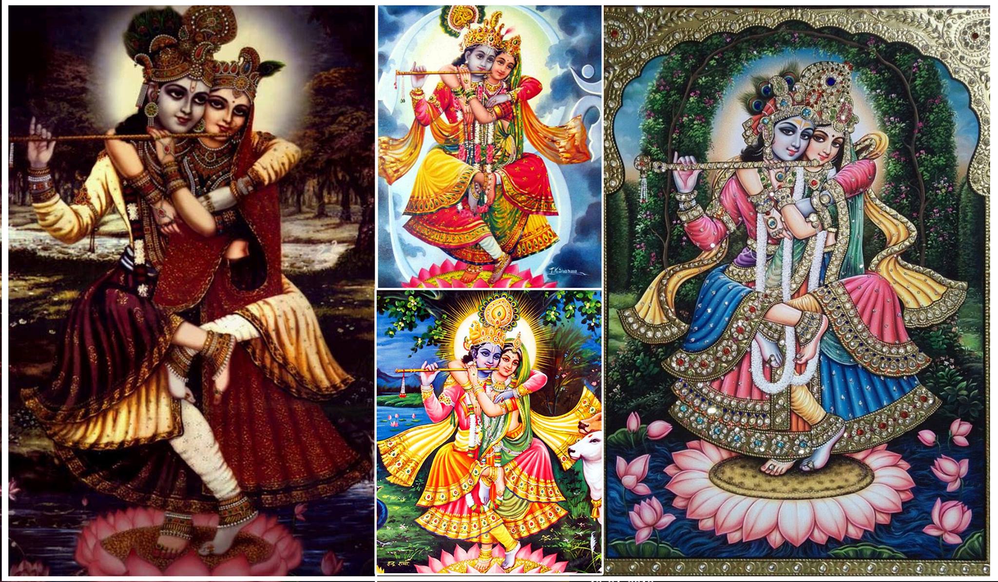 "Bali jaaoon ladallee laal ki. Garabaanheen deene dou viharata, kunja lataana tamaal ki. "
Jagadguru Shri Kripaluji Maharaj says: "I sacrifice myself on Shri Radha Krishna. They stroll in the groves of ‘Tamal’ in Vrindavan with Their arms around each other."
[Braj Ras desktop retouched wallpaper of Shri Radha Krishna]