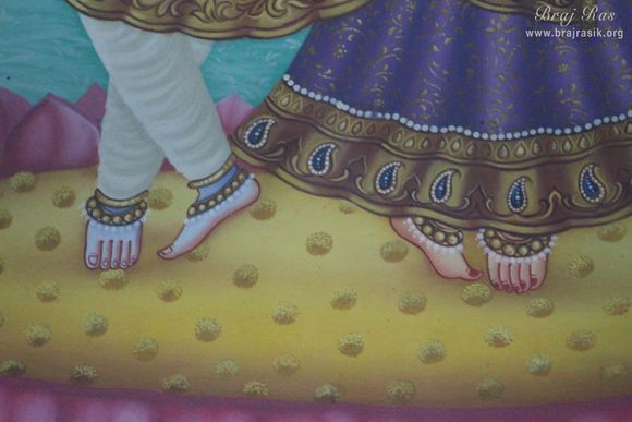 Lotus feet of Shri Radha Krishna painting at Old Ras Mandal or Hit Ras Mandal, Vrindavan.
