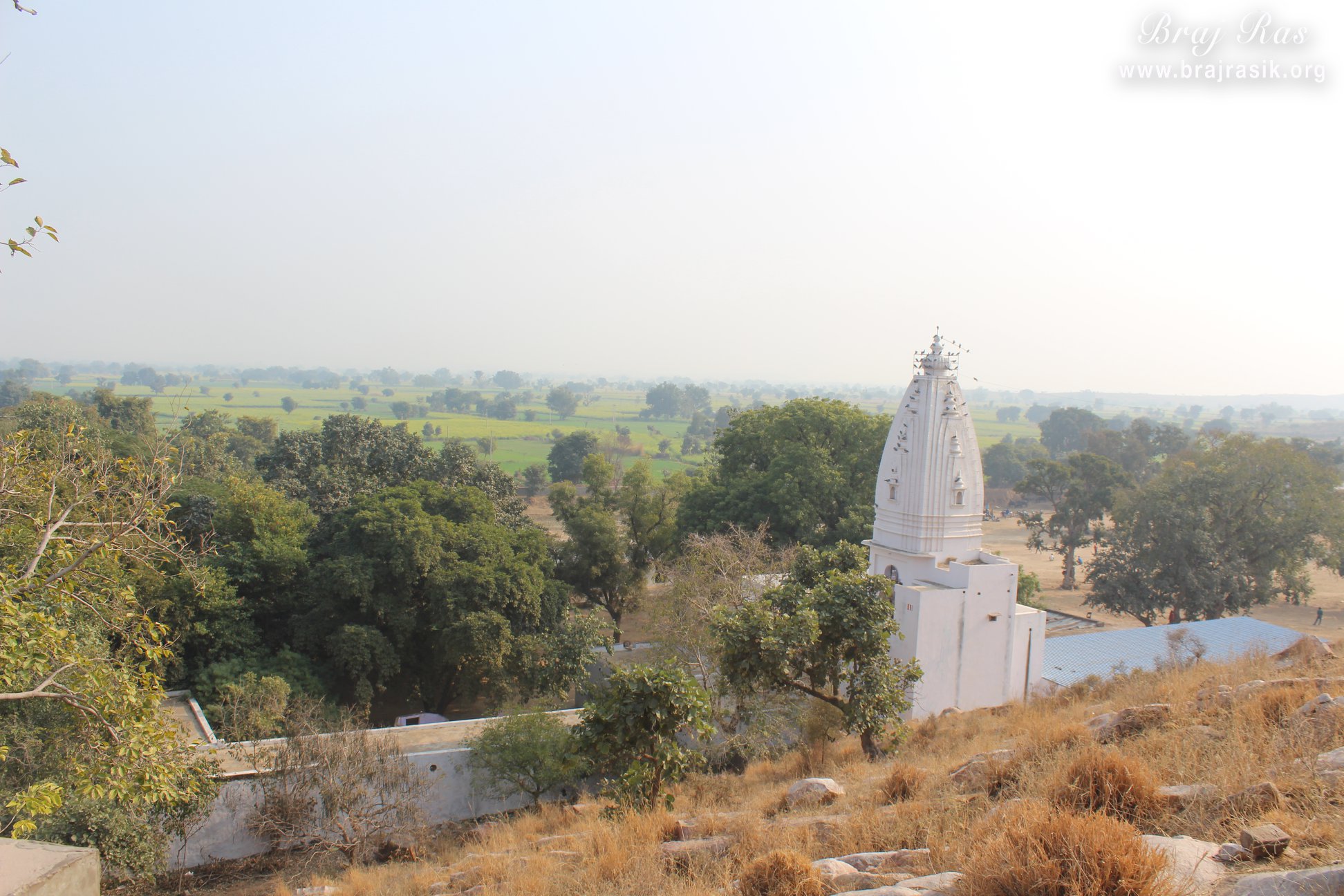 View of the temple around the hill at Shri Kedarnath, Braj.