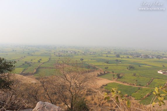 View of green fields from the top of the hill at Shri Kedarnath, Braj.
