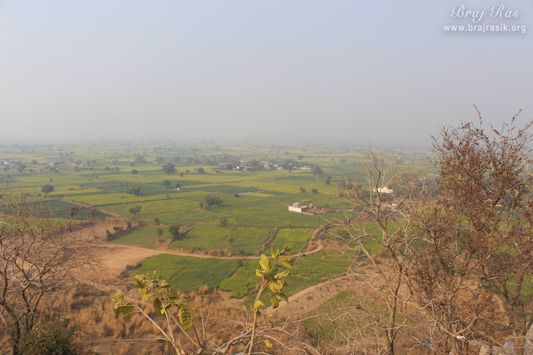 Another view of green fields from the top of the hill at Shri Kedarnath, Braj.