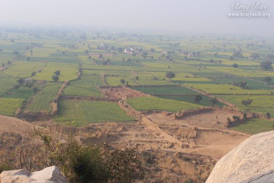 A nice view of green fields from the top of the hill at Shri Kedarnath, Braj.