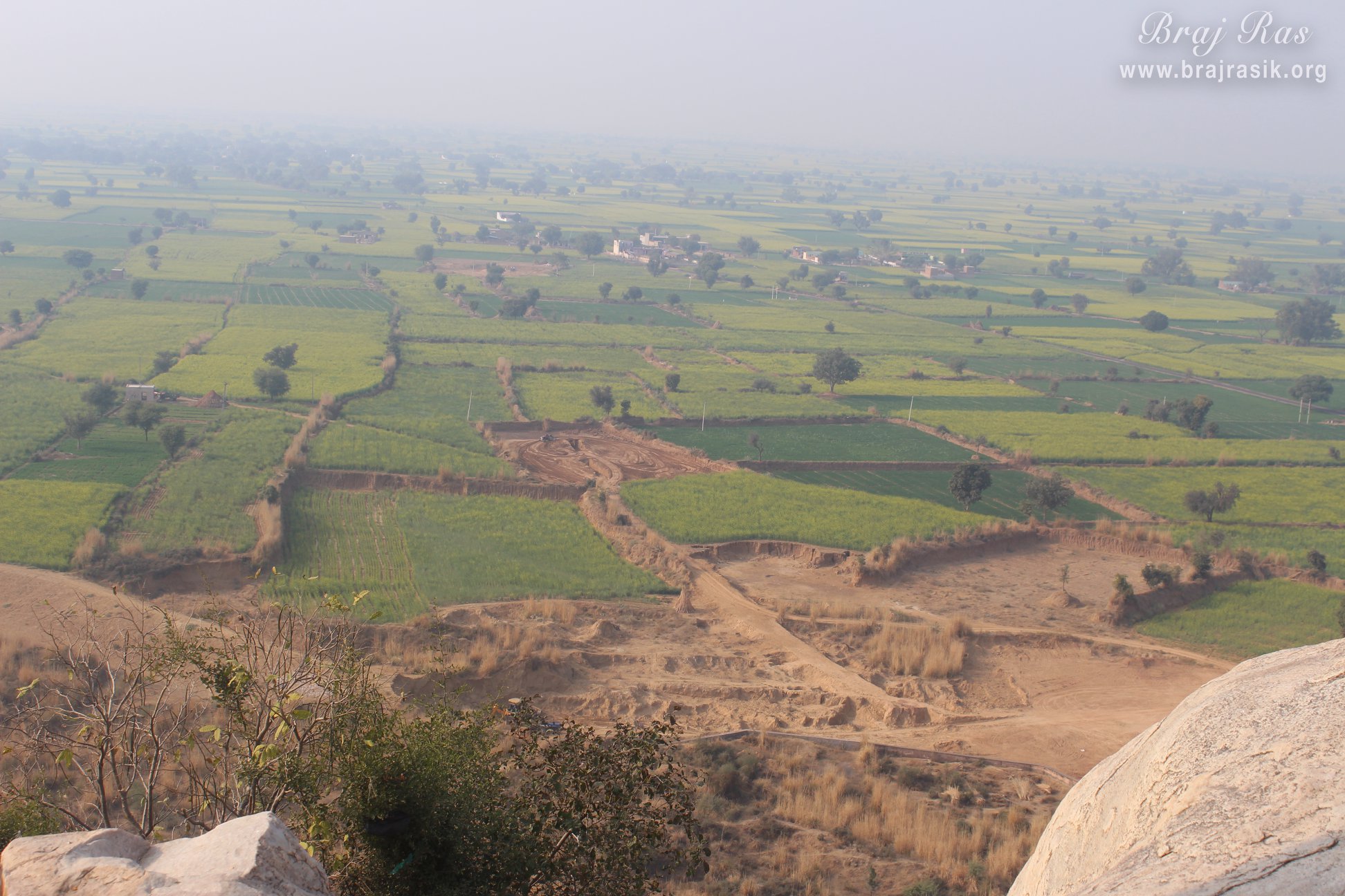 A nice view of green fields from the top of the hill at Shri Kedarnath, Braj.