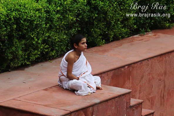 A Vaishnav student seating at Brahma Kunda, Vrindavan
