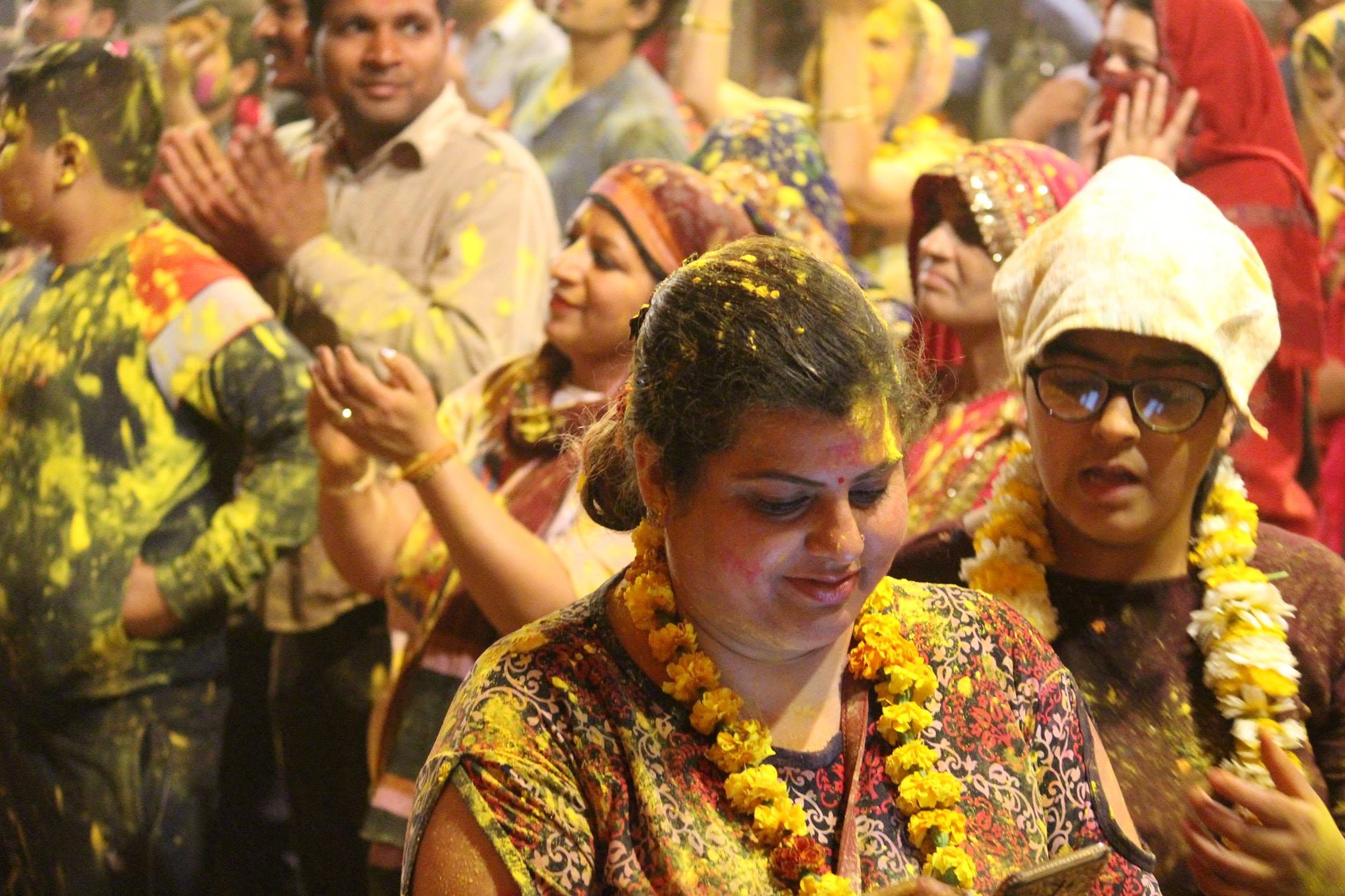 Devotees enjoying darshan on the Holi festival at Shri Radharaman Temple, Vrindavan