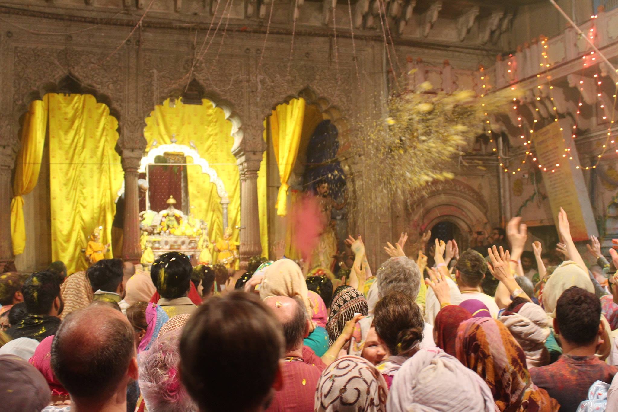 Holi moments in the evening at Shri Radharaman Temple, Vrindavan