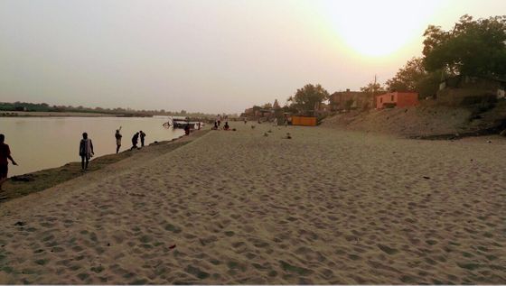 Beautiful view of divine sand on the banks of Shri Yamuna Ji, Vrindavan