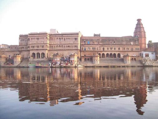 A beautiful view of Kesi ghat from the other side of Shri Yamuna Ji, Vrindavan