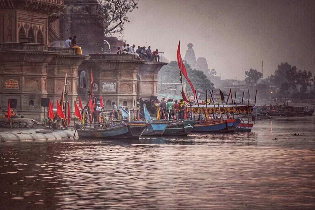 A nice view of boats on Kesi ghat, Shri Yamuna Ji, Vrindavan