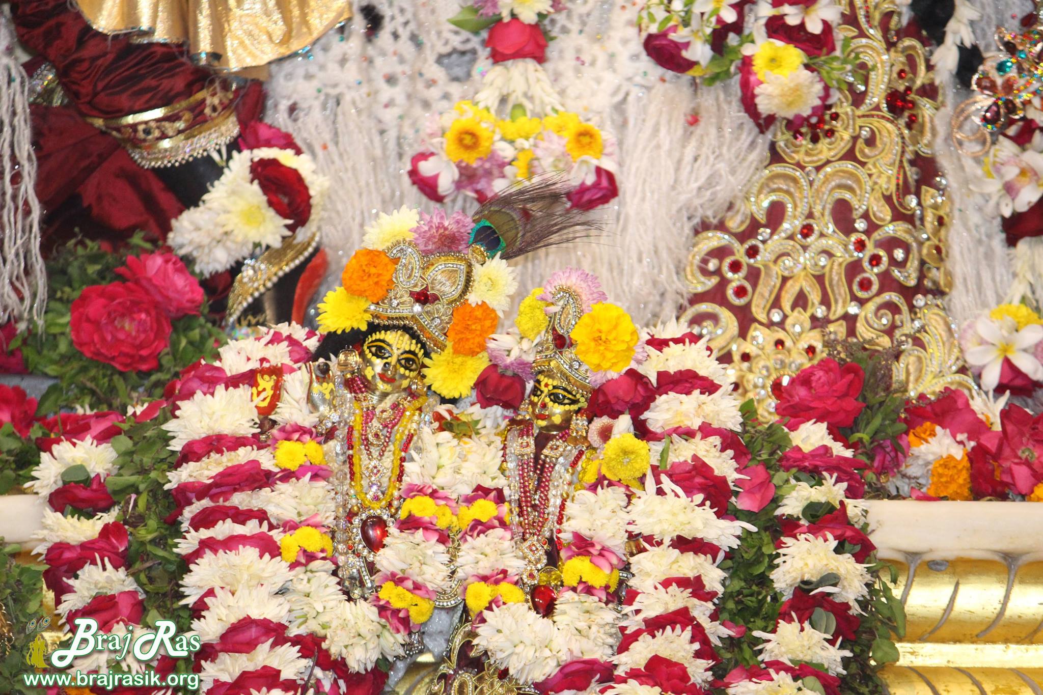 Darshan of Shri Radha Krishna of brass below the deity in Krishna Balram Temple, Vrindavan ISKCON