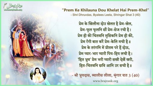 प्रेम के खिलौना दोउ खेलत है प्रेम-खेल - श्री ध्रुवदास, ब्यालीस लीला, श्रृंगार शत 3 (40)