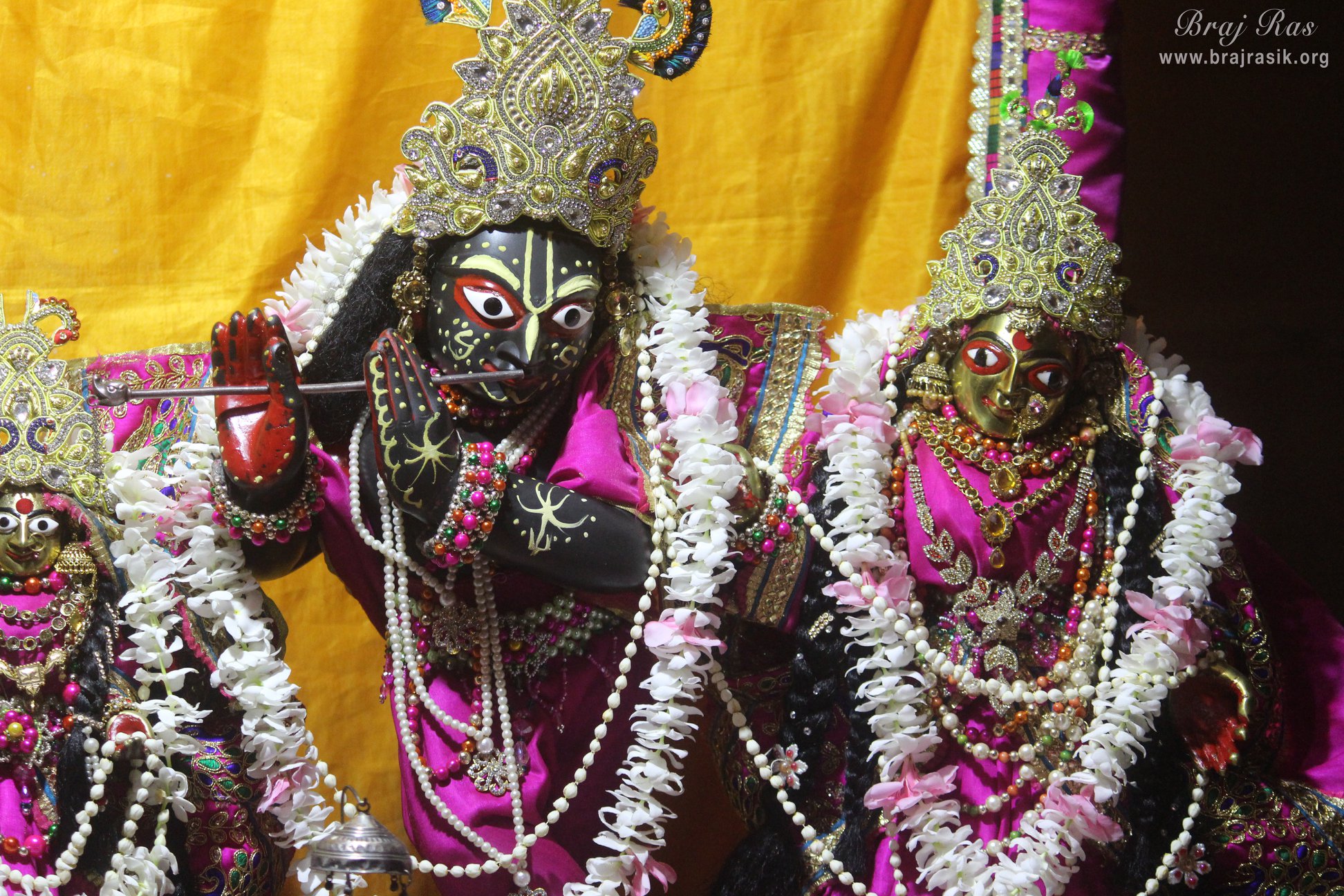 Front half darshan of Lord Krishna with Shrimati Radha at Shri Radha Gokulananda Temple, Vrindavan