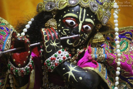 A nice close face darshan of Shri Krishna at Shri Radha Gokulananda Temple, Vrindavan
