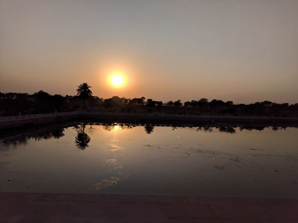 Sunset view of the lake at Maan Sarovar or Mana Sarovar