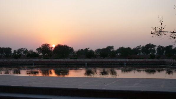A sunset view of Maan Sarovar or Mana Sarovar