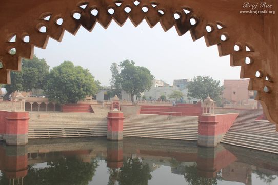 View of Prem Sarovar and stairs from the pillar at Prem Sarovar - Barsana
