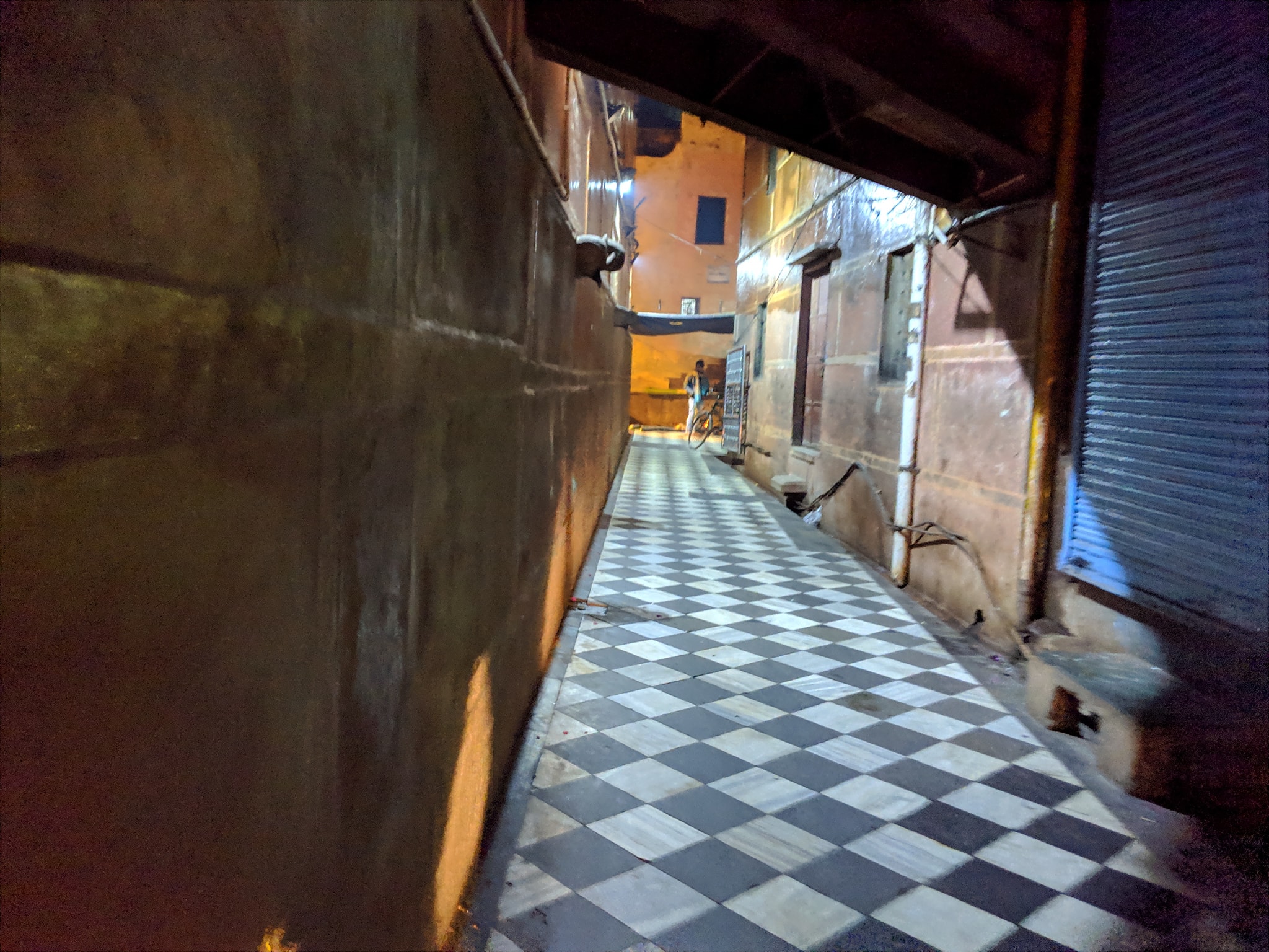 Night view of Banke Bihari Temple Parikrama path in Vrindavan