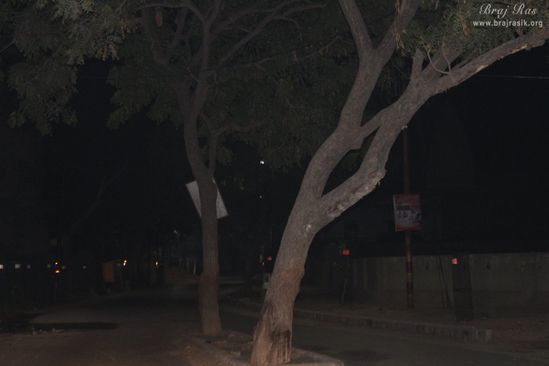 Night view of parikrama marg near Kali deh in Vrindavan