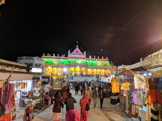 Night view of Shah Ji Temple in Vrindavan