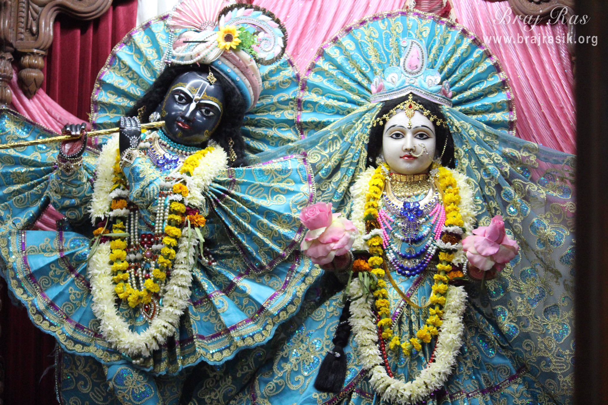 Darshan of Shri Radha Krishna in light blue attire at Imlitala, Vrindavan