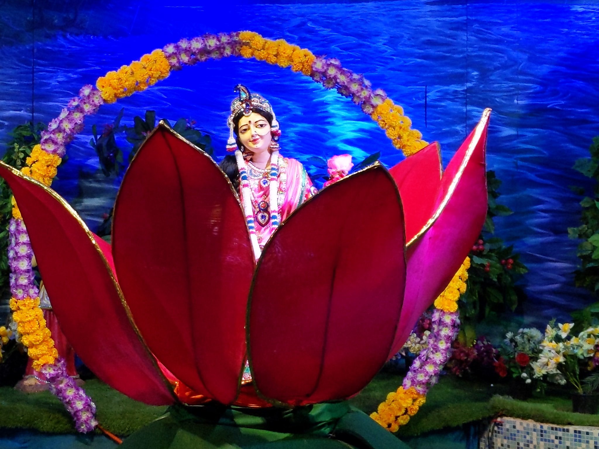 Shri Radha emerging from lotus leela at Prem Mandir, Vrindavan
