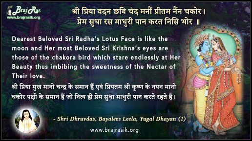 श्री प्रिया वदन छबि चंद मनौं - श्री ध्रुवदास, बयालीस लीला, युगल ध्यान (1)