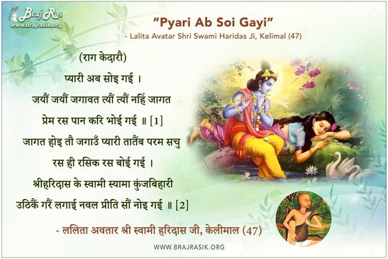 प्यारी अब सोइ गई - श्री स्वामी हरिदास जी, केलीमाल (47)