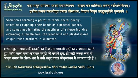 कदा मधुर सारिका: स्वरस पद्यमध्यापय - श्री हित हरिवंश महाप्रभु, राधा सुधा निधि (221)