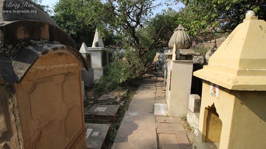 View of parikrama marg from back side at 64 Samadhis - Shri Chaushatt Mahant Samadhi Mandir Pastimes - Vrindavan