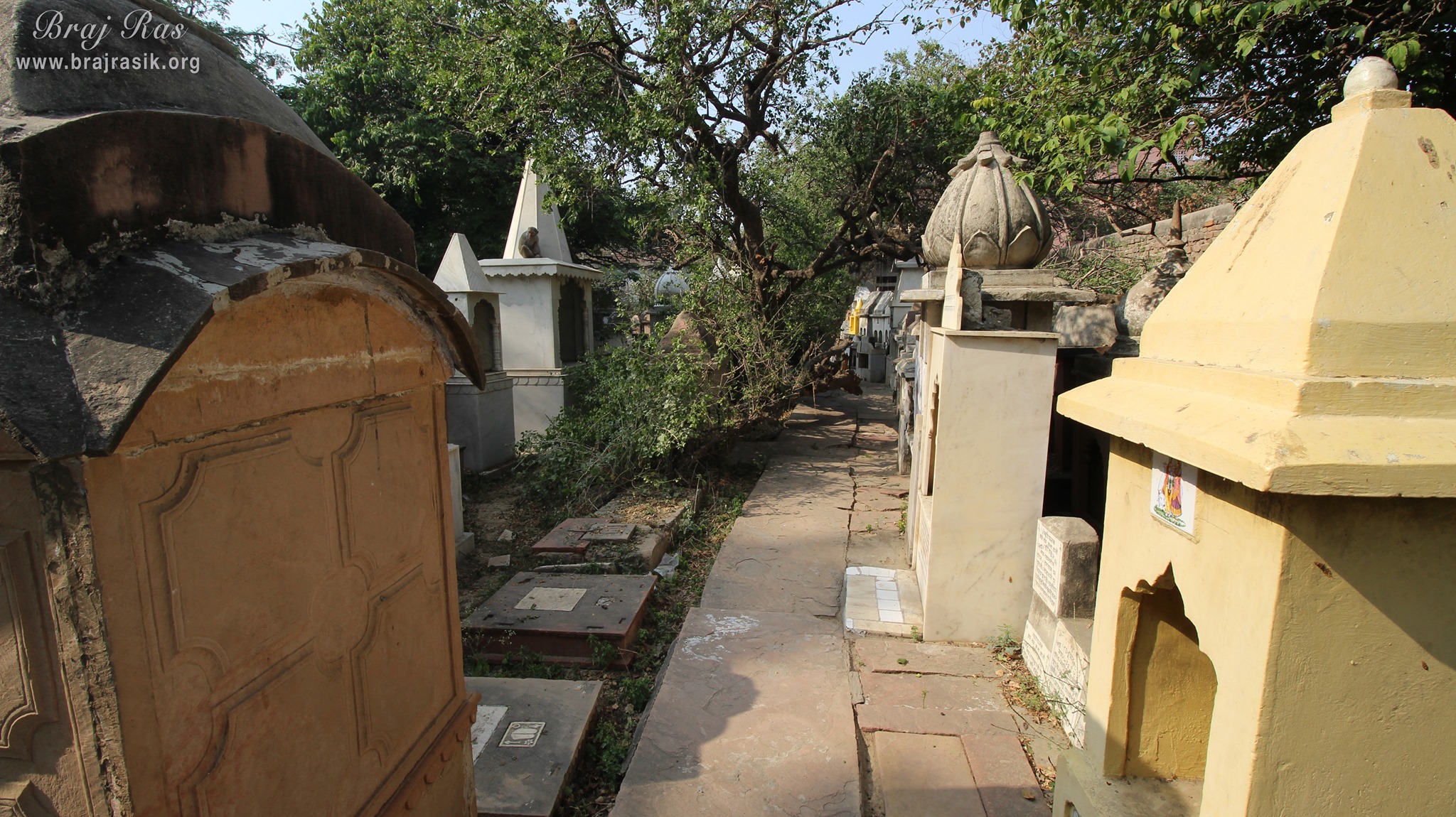 View of parikrama marg from back side at 64 Samadhis - Shri Chaushatt Mahant Samadhi Mandir Pastimes - Vrindavan