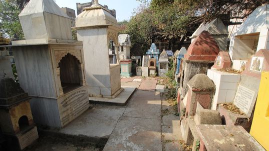Right corner view from backside at 64 Samadhis - Shri Chaushatt Mahant Samadhi Mandir Pastimes - Vrindavan