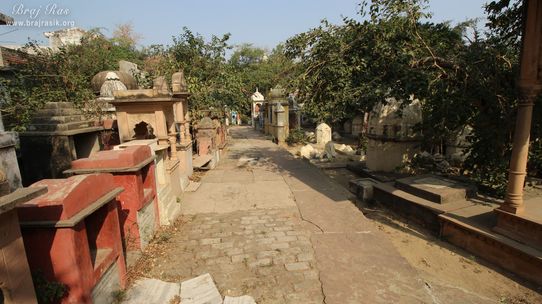 A sunny view of parikrama path at 64 Samadhis - Shri Chaushatt Mahant Samadhi Mandir Pastimes - Vrindavan