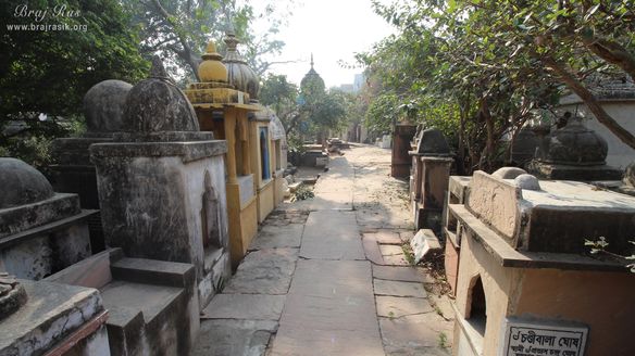 A beautiful view of parikrama path along with samadhi's of many saints at 64 Samadhis - Shri Chaushatt Mahant Samadhi Mandir Pastimes - Vrindavan