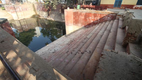 View of Stairs and Kund waters at Davanal Kund, Vrindavan.