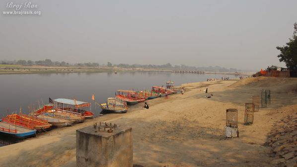 View of several boats at Keshi Ghat, Vrindavan