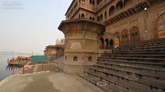 Beautiful view of the place where Shri Yamuna Ji arti happens daily at Keshi Ghat, Vrindavan