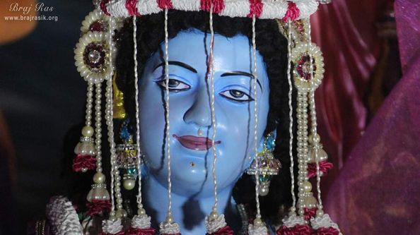 Shri Krishn in a groom's dress (Dulha) for a marriage ceremony with Radha at Prem Mandir Vrindavan.