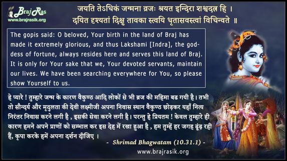 Jayati Teadhikam Janmana Vraja Shryat Indira Sashvadatra Hee -  Shrimad Bhagwatam (10.31.1)