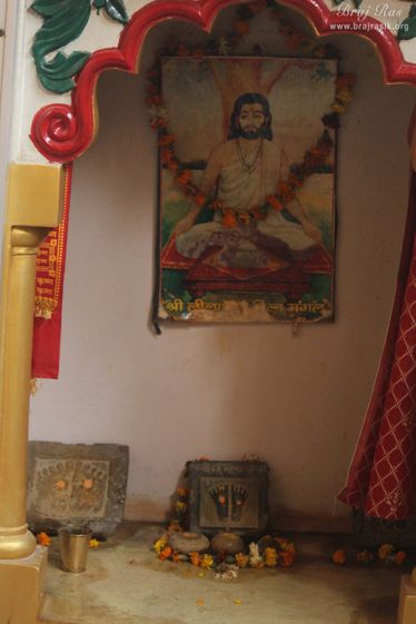 Close look of Samadhi Darshan of Shri Bilvamangal Thakur at Shri Vilvamangal Thakur's Samadhi located at Gopinath Bazar, near Gopinath temple, Vrindavan.