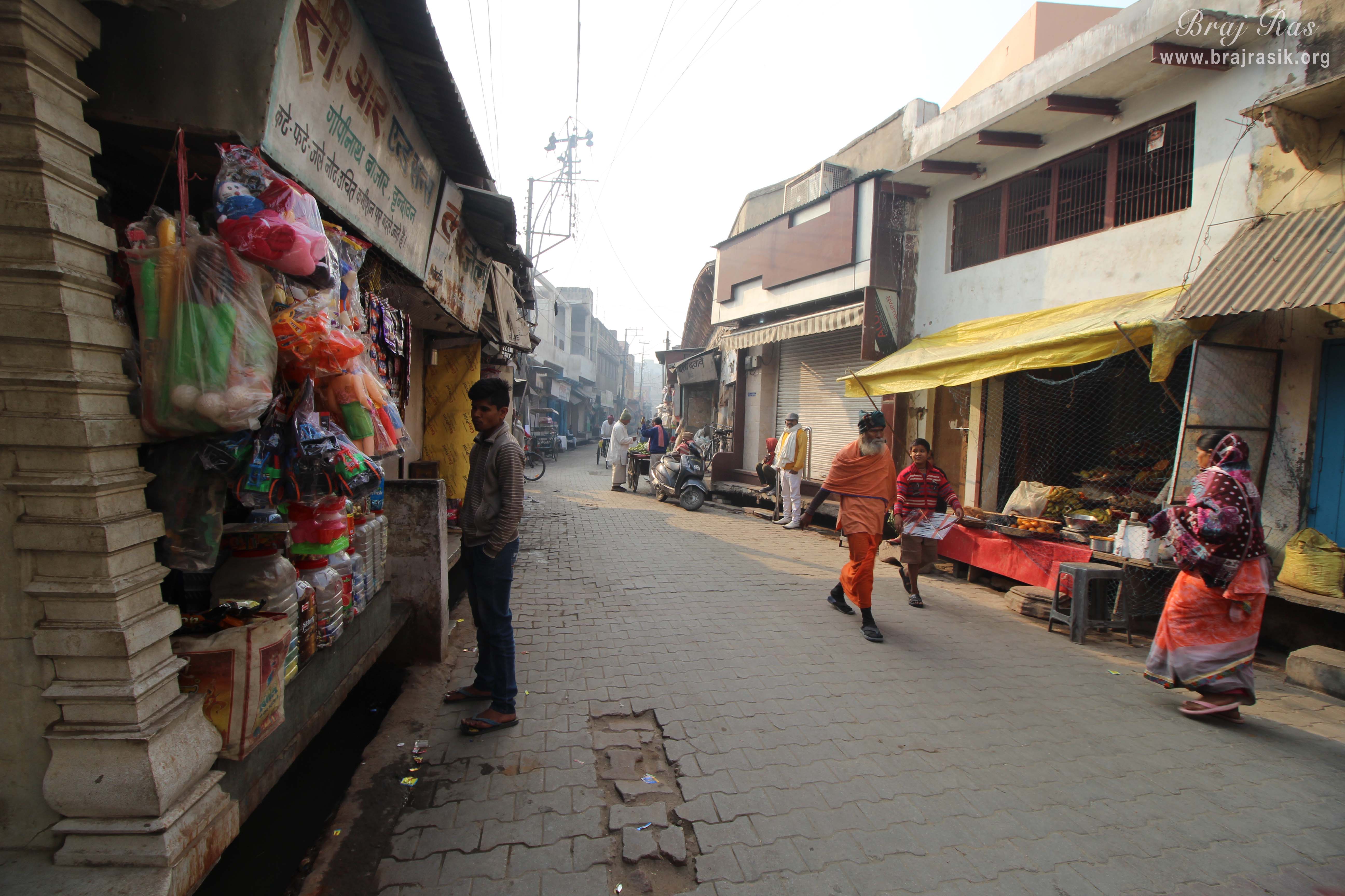 Glimpses of Gopinath Bazar Kunj Lane at Shri Vilvamangal Thakur's Samadhi located at Vrindavan.