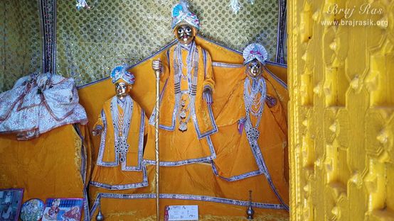 Another view of family of Shri Radha - Mother Kirti, Father Vrishbhanu and brother Shridama at Old Vrishbhanu Temple, Barsana.