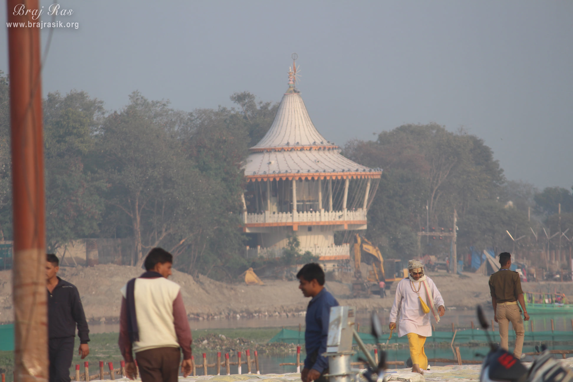 Distant view of a temple at the banks of Yamuna Ji at Vrindavan Kumbh 2021
