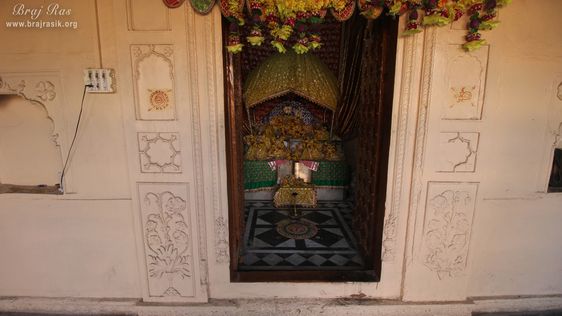 Distant darshan of deities at Shri Vrindavan Vihari Temple, Vardhman Kunj, Vrindavan